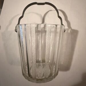 Vintage Mid Century Modern Crystal Glass Ice Bucket with Metal Handle